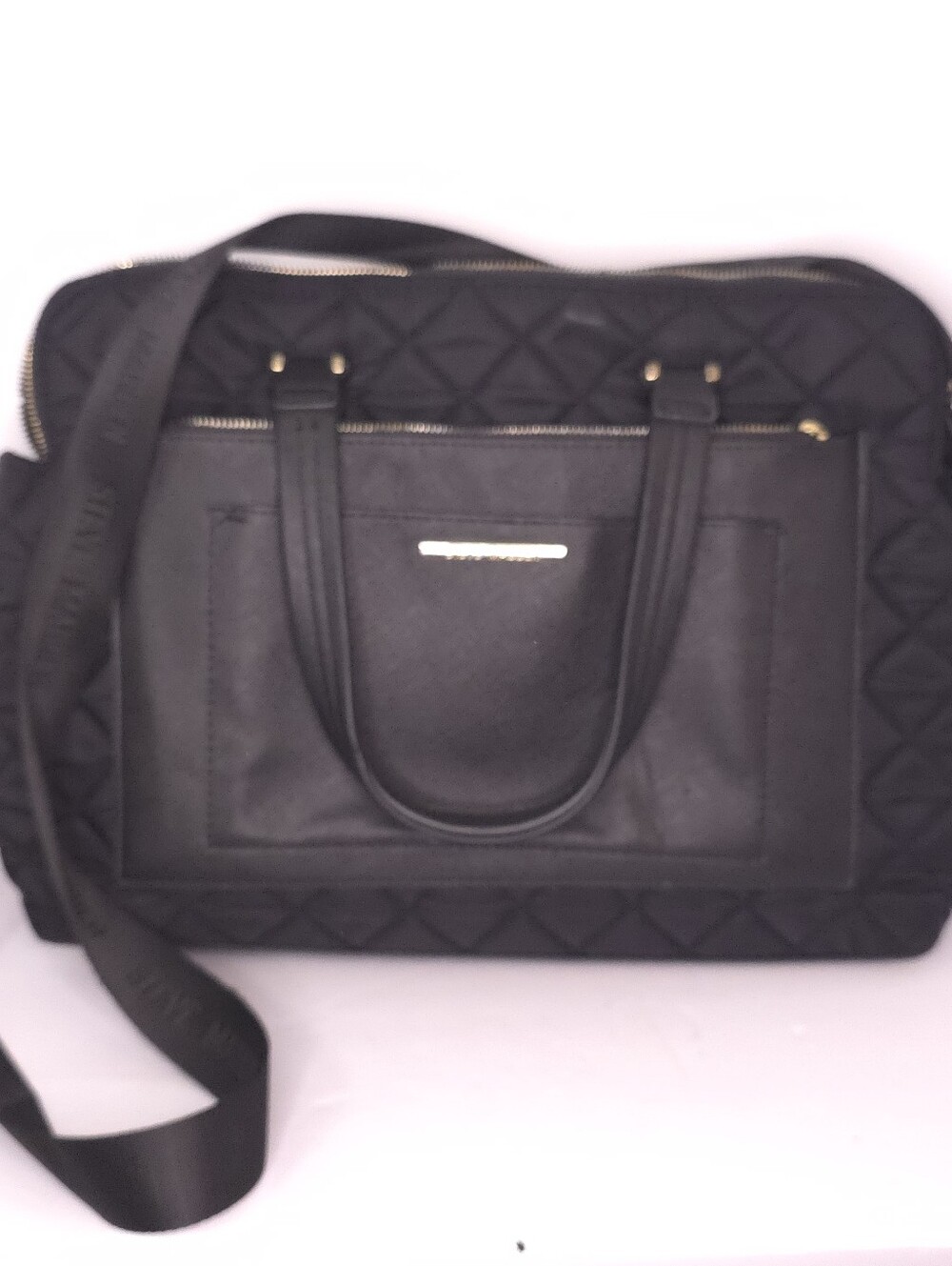 Steve Madden Black Quilted Laptop Bag With Detachable Straps